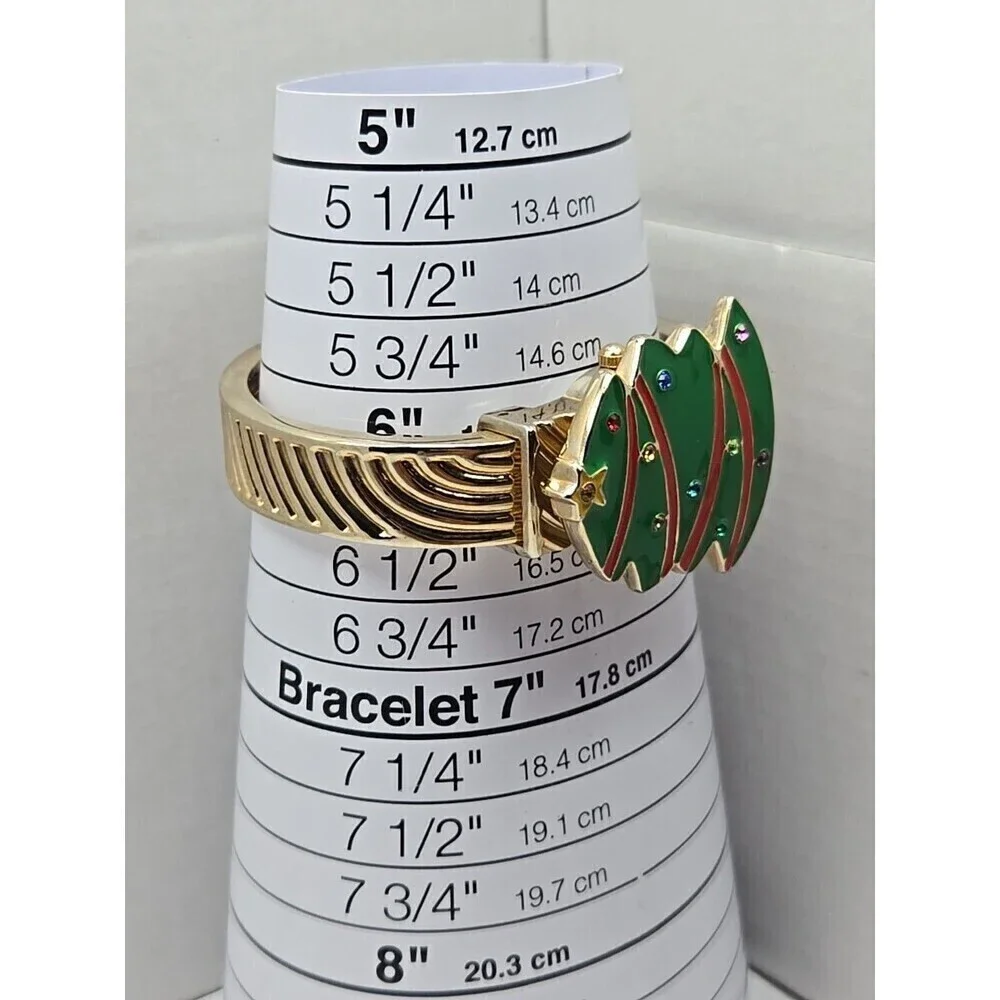 Arm Candy Christmas Tree Ladies Cuff Watch Quartz Gold Tone New Battery Xmas Fun